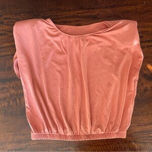 Sueded Jersey Cropped Padded Shoulder Top in Light Orange/Terra Cotta Women Sz S